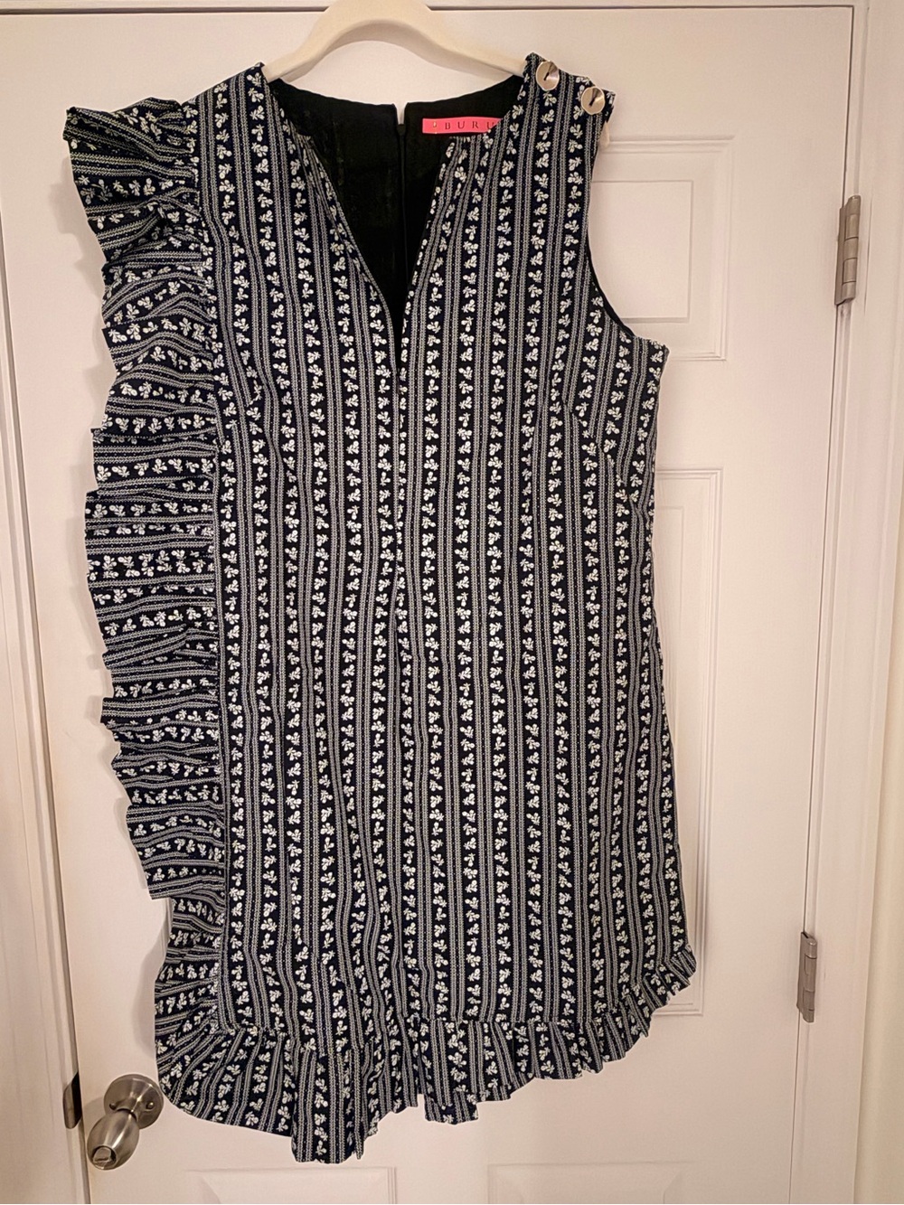 Sleeveless Ruffle Stripe Dress in Black and White